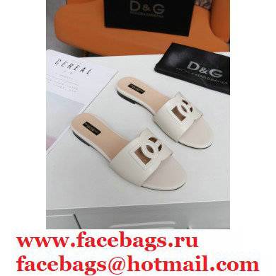 Dolce  &  Gabbana Calfskin Sliders White with DG Millennials Logo 2021
